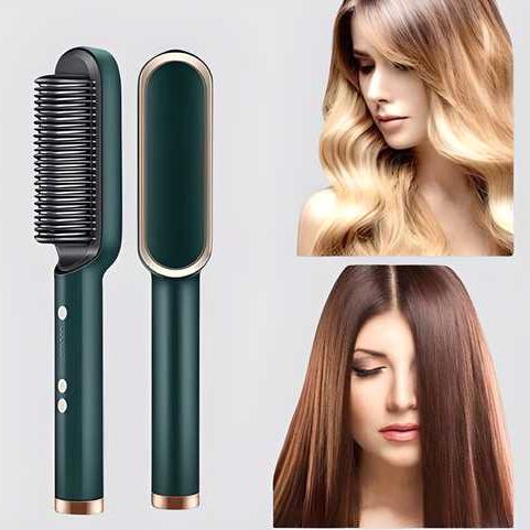 Professional Hair Straightener Tourmaline Ceramic Hair Curler Brush Hair Comb (GREEN)